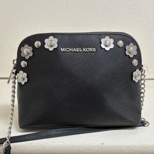 Michael Kors Black Crossbody Bag with White Floral Accents